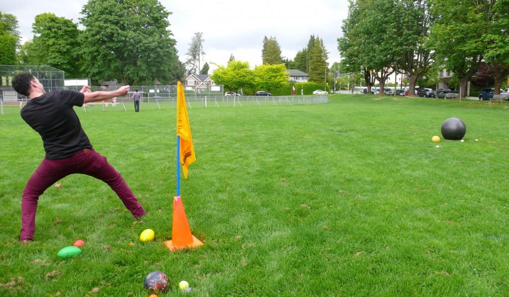 Joel shoots a rubber band, B.Y.O.Bocce